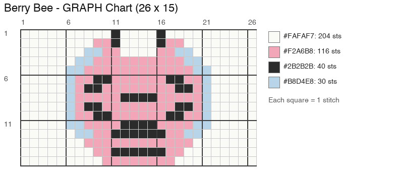 Berry Bee crochet chart, 26 × 15 stitches, 4 colors