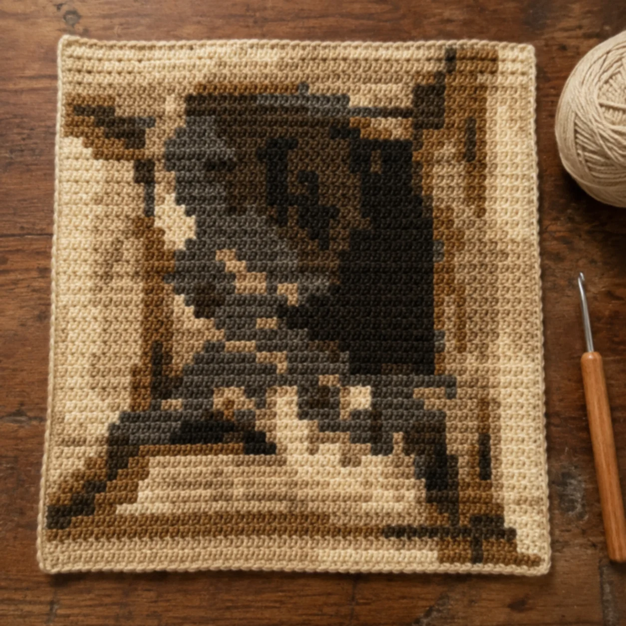 Grey Cat in a Box — finished crochet piece inspiration