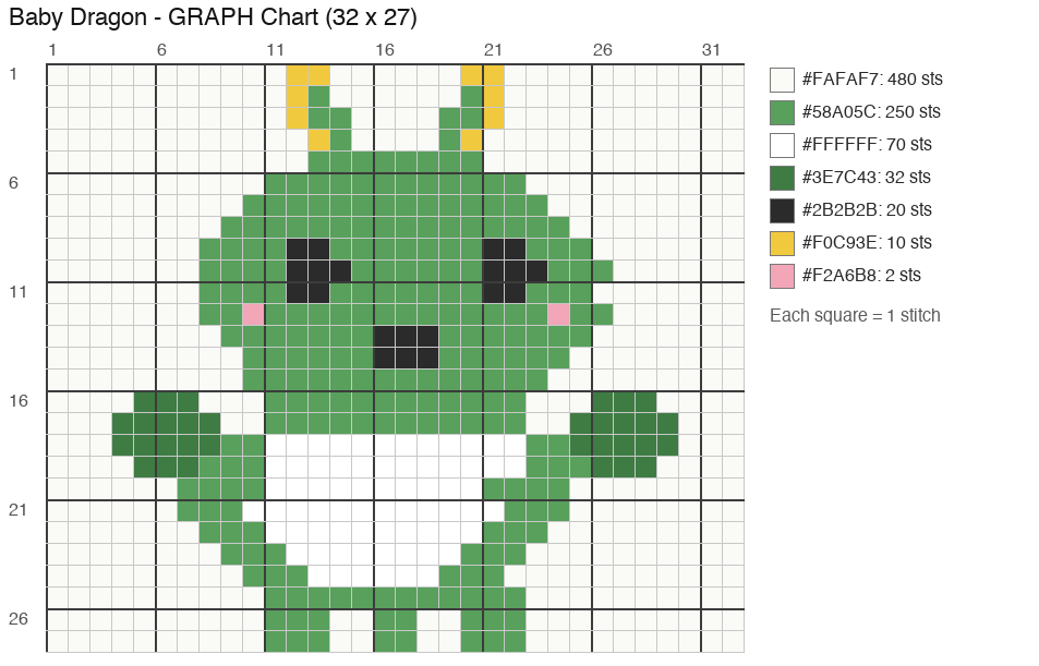 Baby Dragon (Classic Green) crochet chart