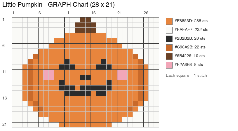 Little Pumpkin (Classic Orange) crochet chart, 28 × 21 stitches, 6 colors