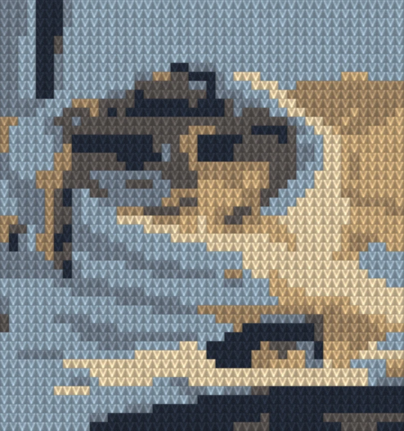 Tabby Kitten in a Blanket as worked crochet fabric — simulated stitch texture
