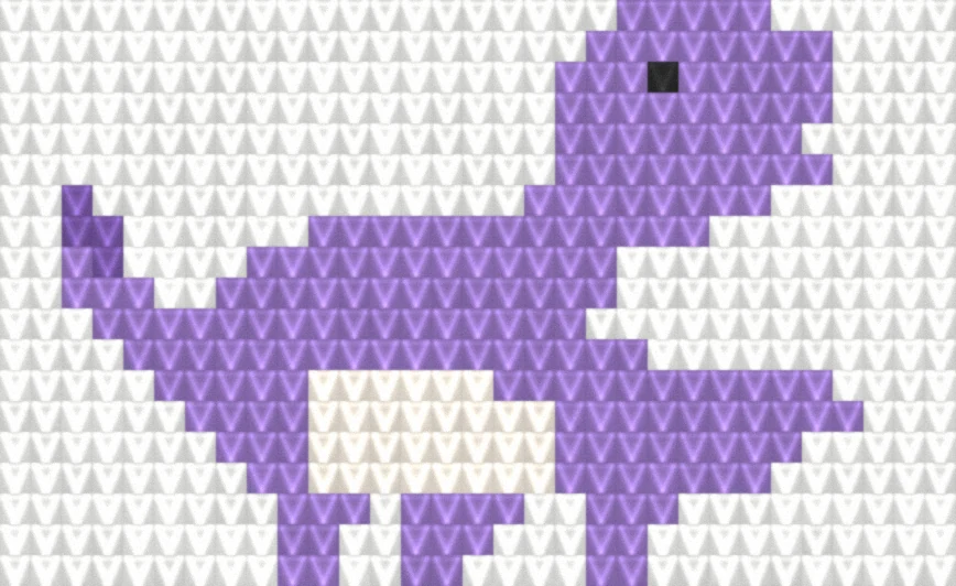 Baby Dino (Purple) as worked crochet fabric — simulated stitch texture