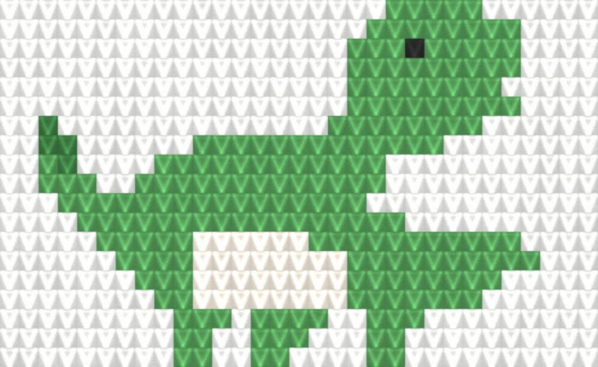 Baby Dino (Green) as worked crochet fabric — simulated stitch texture