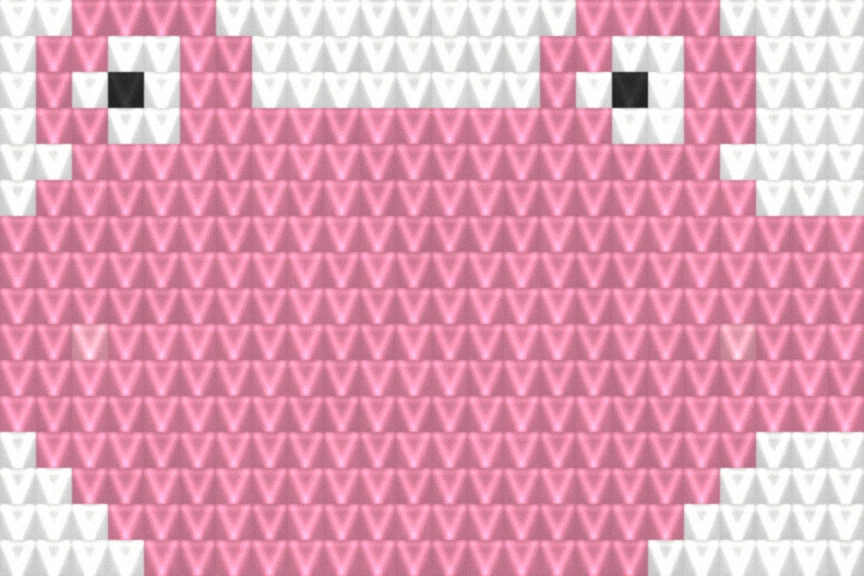 Strawberry Frog as worked crochet fabric — simulated stitch texture